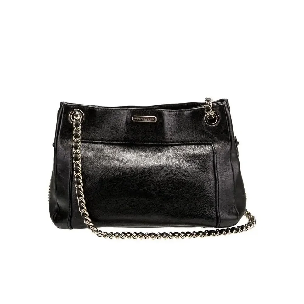 Rebecca Minkoff Black Leather Shoulder Bag Purse with Gold Hardware Chain Strap